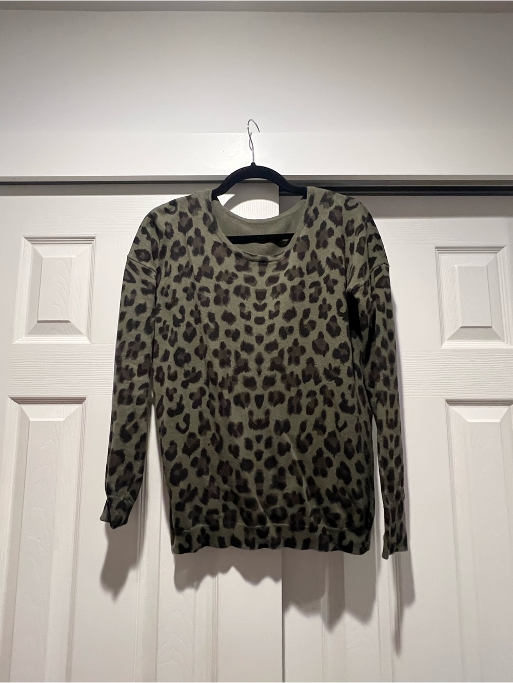 Olive Green Leopard Print Crewneck Sweater